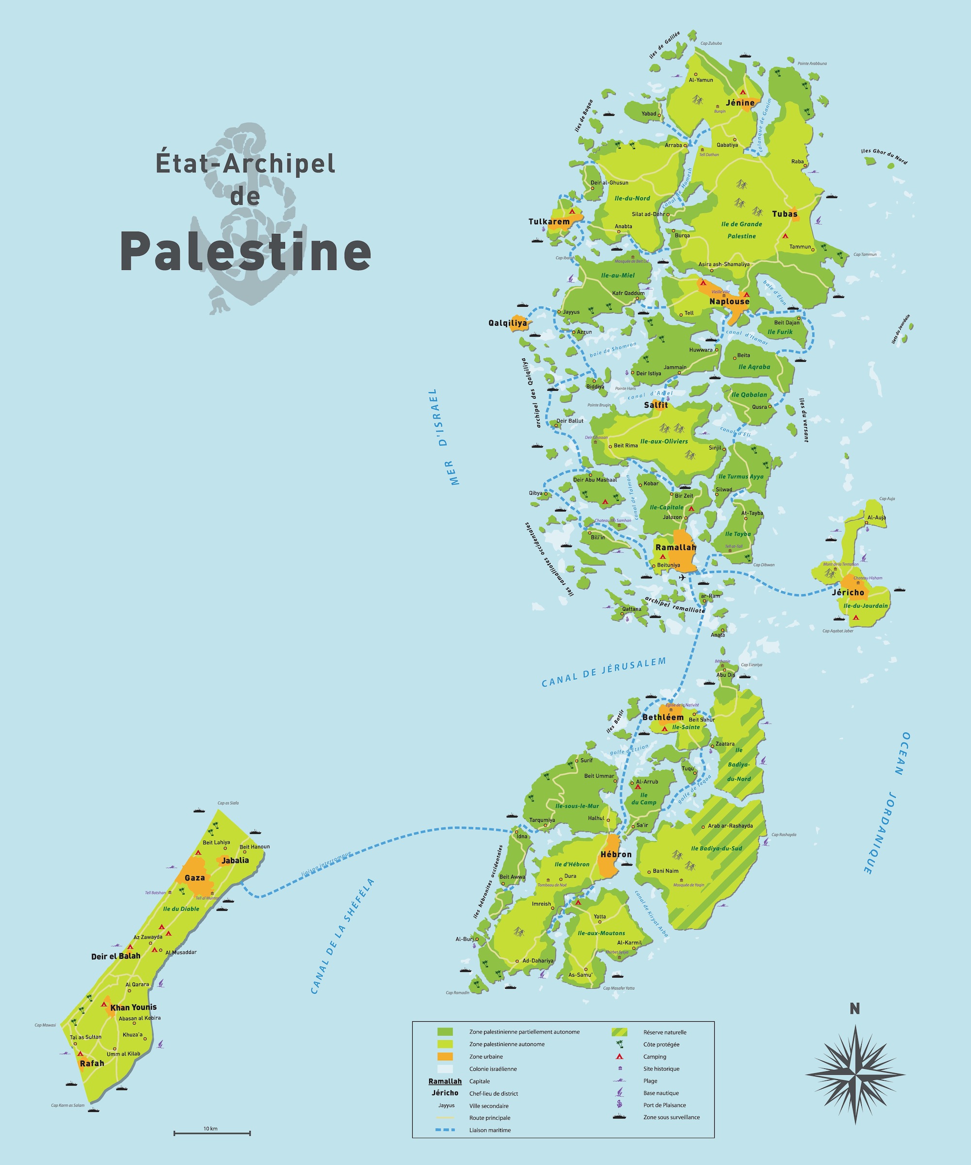 The Archipelago-State of Palestine, map art by Julien Bousac